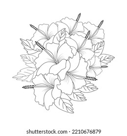 Hibiscus Flower Coloring Page Illustration Line Stock Vector (Royalty ...