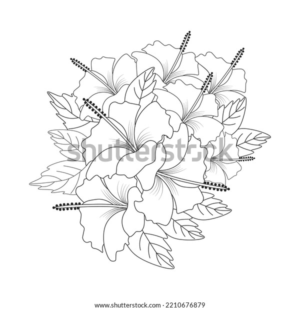 Hibiscus Flower Coloring Page Illustration Line Stock Vector (Royalty ...