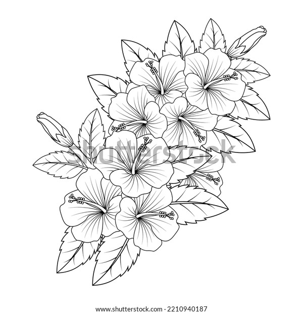 Hibiscus Flower Coloring Page Illustration Line Stock Vector (Royalty ...