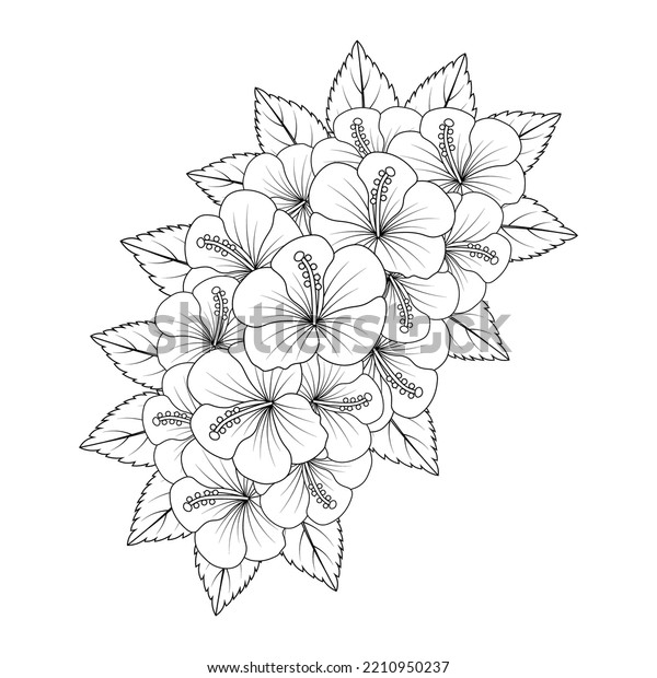 Hibiscus Flower Coloring Page Illustration Line Stock Vector (Royalty ...