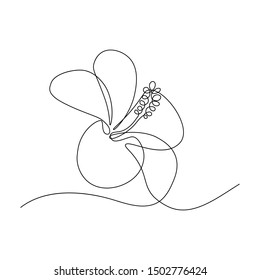 Hibiscus flower in continuous line art drawing style. Minimalist black line sketch on white background. Vector illustration