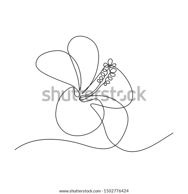 Hibiscus Flower Continuous Line Art Drawing Stock Vector