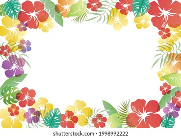 Hibiscus flower frame on white background