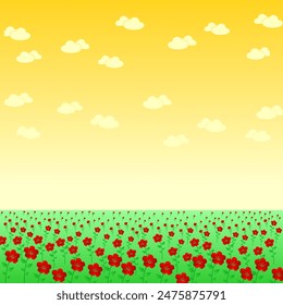 Hibiscus flower garden with sunset illustration design vector