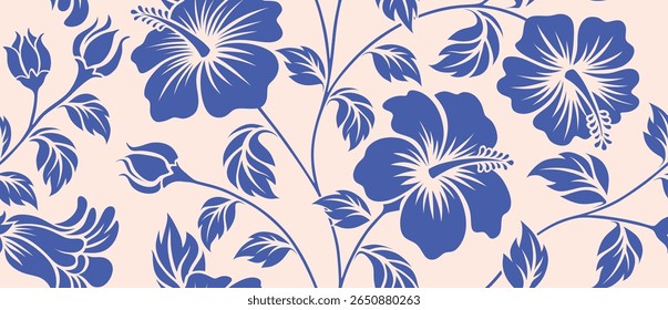 Hibiscus flower Hawaiian tropical seamless pattern. nature floral abstract back ground.