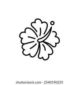 Hibiscus flower icon. Minimal line art illustration of a tropical hibiscus flower, ideal for summer, beach, and vacation-themed designs. Vector illustration