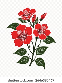 Hibiscus flower illustration, perfect for tropical designs. Isolated on a transparent background, vector graphic.