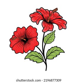 hibiscus flower illustration vector logo design. Bouquets, leaves and stems for handmade products and other businesses