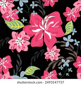 hibiscus flower with leaves seamless pattern for digital print and sublimation