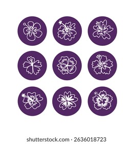 Hibiscus Flower Line Art Icons volume 02 – Tropical Floral Vector Set