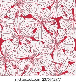 Hibiscus flower line detail seamless pattern. Suitable for backgrounds, wallpapers, fabrics, textiles, wrapping papers, printed materials, and many more.