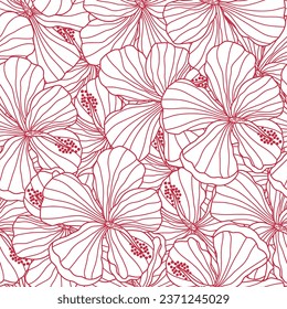 Hibiscus flower line detail seamless pattern. Suitable for backgrounds, wallpapers, fabrics, textiles, wrapping papers, printed materials, and many more.