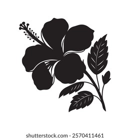 Hibiscus Flower Linear Black and White Icon, Tattoo. Hibiscus Flowers background.