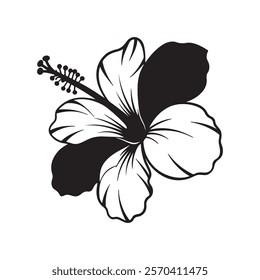 Hibiscus Flower Linear Black and White Icon, Tattoo. Hibiscus Flowers background.