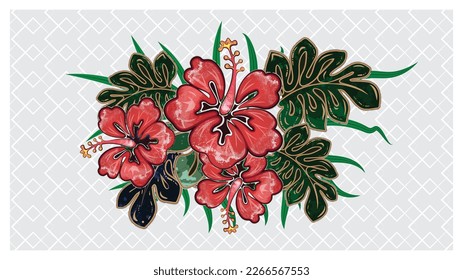 hibiscus flower motif batik vector design