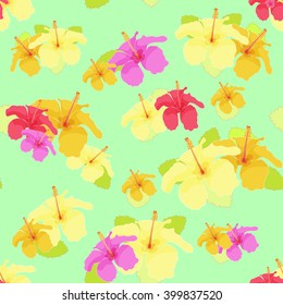 hibiscus flower  on green.vector illustration seamless 