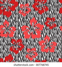 Hibiscus flower on zebra stripes