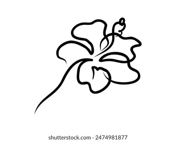 Hibiscus flower in one continuous line drawing. Floral abstract symbol in simple linear style. Organic red herbal tea concept in editable stroke. Doodle outline vector illustration