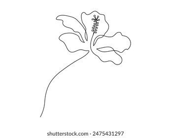 Hibiscus flower in one continuous line drawing. Floral abstract symbol in simple linear style. Organic red herbal tea concept in editable stroke. Doodle contour vector illustration