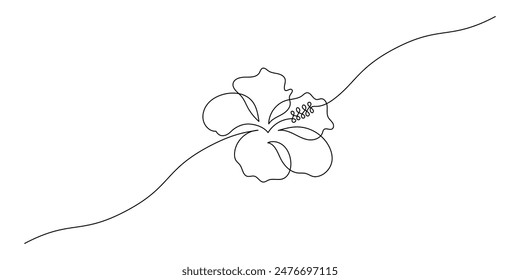 Hibiscus flower in one continuous line drawing. Floral abstract symbol in simple linear style. Organic red herbal tea concept in editable stroke. Contour tropical vector illustration