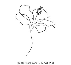 Hibiscus flower in one continuous line drawing. Floral abstract symbol in simple linear style. Organic red herbal tea concept in editable stroke. Doodle vector illustration