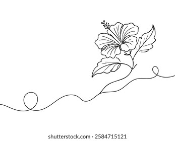 Hibiscus flower in one continuous line drawing. Floral abstract symbol in simple linear style. Organic red herbal tea concept in editable stroke. Doodle vector illustration