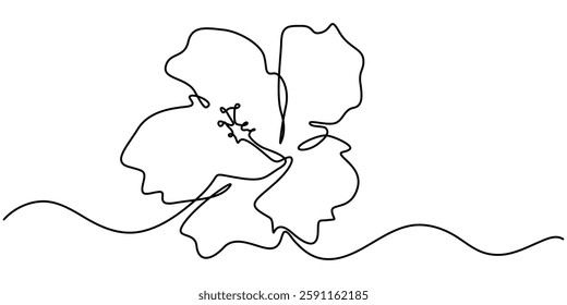 Hibiscus flower in one continuous line drawing vector illustration, Hibscus Flower Continuous Line Drawing with Editable Stroke, Continuous One Line Hibiscus Flower | Minimalist Floral Vector.