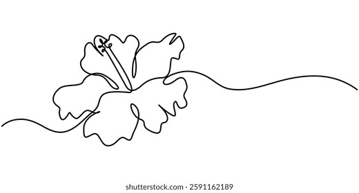 Hibiscus flower in one continuous line drawing vector illustration, Hibscus Flower Continuous Line Drawing with Editable Stroke, Continuous One Line Hibiscus Flower | Minimalist Floral Vector.