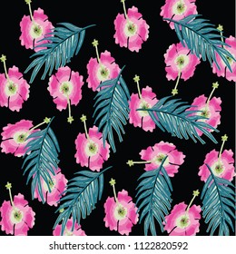 Hibiscus Flower and Palm Tree Pattern