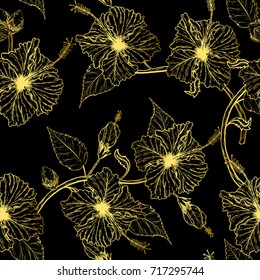 Hibiscus flower pattern by hand drawing.Tattoo art highly detailed in line art style.