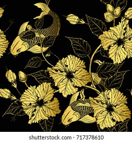 Hibiscus flower pattern by hand drawing.Tattoo art highly detailed in line art style.