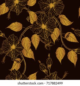 Hibiscus flower pattern by hand drawing.Tattoo art highly detailed in line art style.
