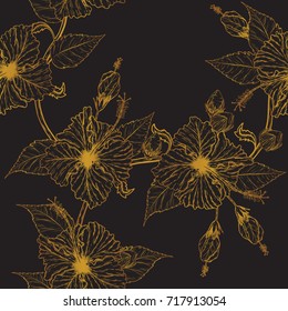 Hibiscus flower pattern by hand drawing.Tattoo art highly detailed in line art style.