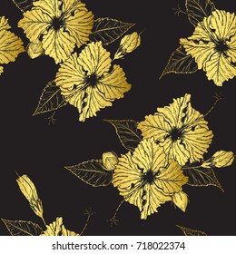 Hibiscus flower pattern by hand drawing.Tattoo art highly detailed in line art style.
