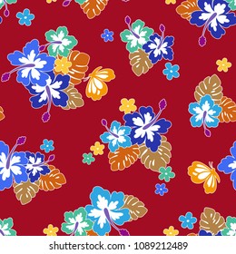 Hibiscus flower pattern,
I drew Hibiscus for designing it,
This painting continues repeatedly,
