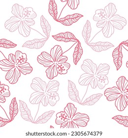 Hibiscus Flower Pattern. Hand Drawn Seamless Floral Pattern