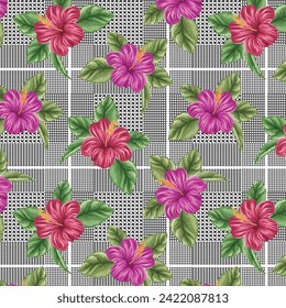 Hibiscus flower pattern on houndstooth pattern