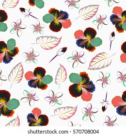 Patrón floral de Hibiscus sobre un fondo neutro en un estilo vectorial de moda. Patrón natural floral tropical hawaiano sin fisuras.
