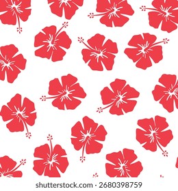 Patrón de flor de hibisco sobre fondo transparente. patrones sin fisuras con flor de hibisco. Flores sin patrón.