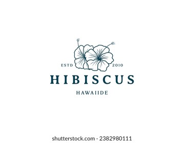 Hibiscus flower plant logo design vector