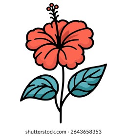 hibiscus flower plant nature flora flat color vector illustration template design
