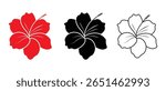 Hibiscus flower, red hibiscus flower vector icon design. Tropical flower silhouette icon, blossom symbol. Vector illustration.