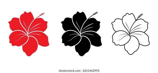 Hibiscus flower, red hibiscus flower vector icon design. Tropical flower silhouette icon, blossom symbol. Vector illustration.