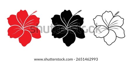 Hibiscus flower, red hibiscus flower vector icon design. Tropical flower silhouette icon, blossom symbol. Vector illustration.