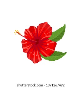 Hibiscus Flower, Rose Of Sharon. Vector Illustration Cartoon Flat Icon Isolated On White Background.