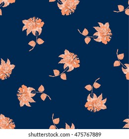 Hibiscus flower. Roses on a navy background. Hibiscus vector illustration. Orange hibiscus seamless pattern. Chinoiserie. All over print.