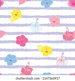 hibiscus flower seamless pattern. exotic floral garden in summer and spring. good for fabric, textile, wallpaper, dress, pajama, kimono, fashion design, etc.