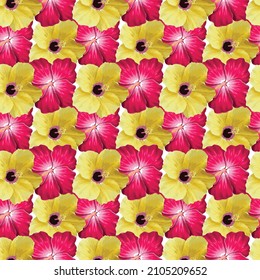 Hibiscus flower seamless pattern in red and yellow colors