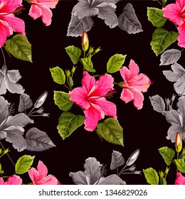 Hibiscus flower seamless pattern -vector