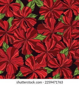Hibiscus flower seamless pattern. Vector illustration Batik floral design background. 